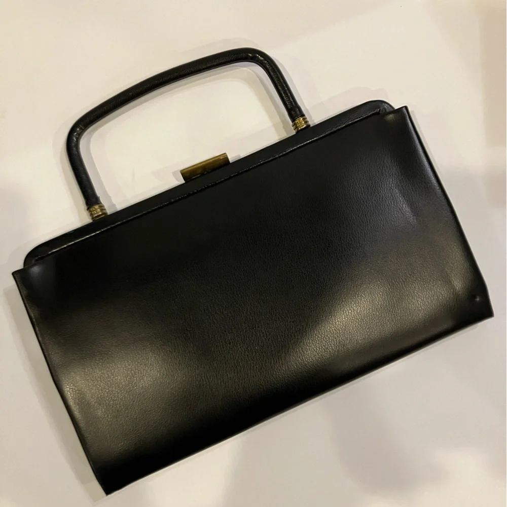 Vintage GARAY Black Evening Bag Unique Metal Handle - Picture 2 of 5